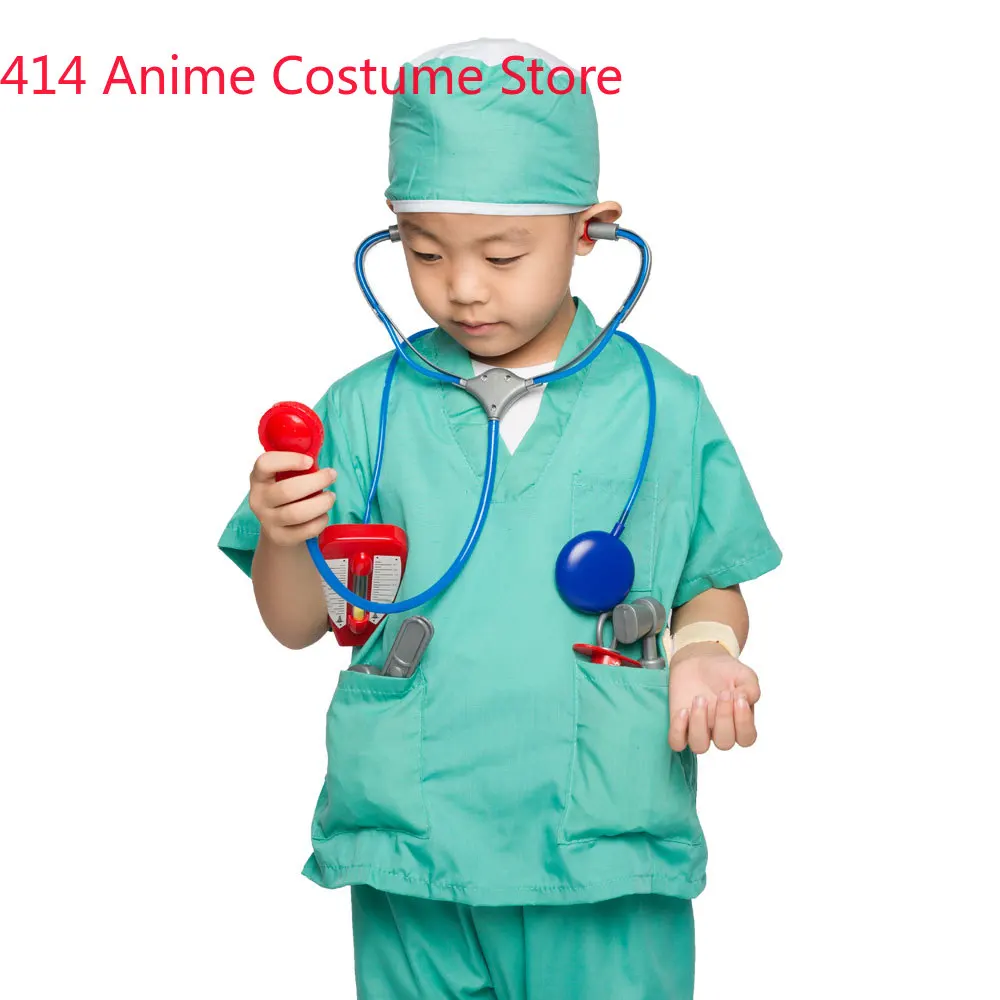 Kids Child Doctor Surgeon Costume Cosplay Kindergarten Role Play House Set for Boys Girls Halloween Dress Up Educational