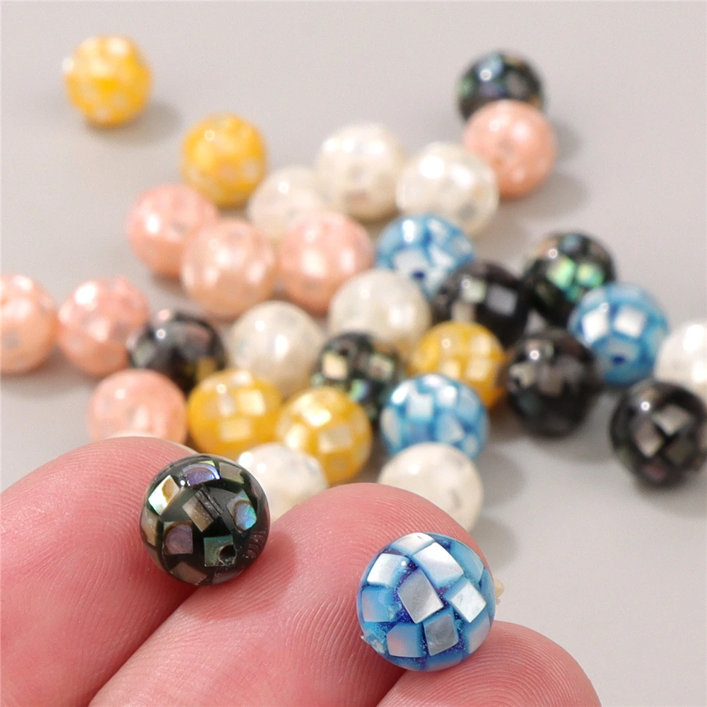 Faceted Natural Shell Beads 8mm Round Mosaic Ball Shell Mother Of  Pearl Shell Beads For Jewelry Making DIY Necklace Bracelet
