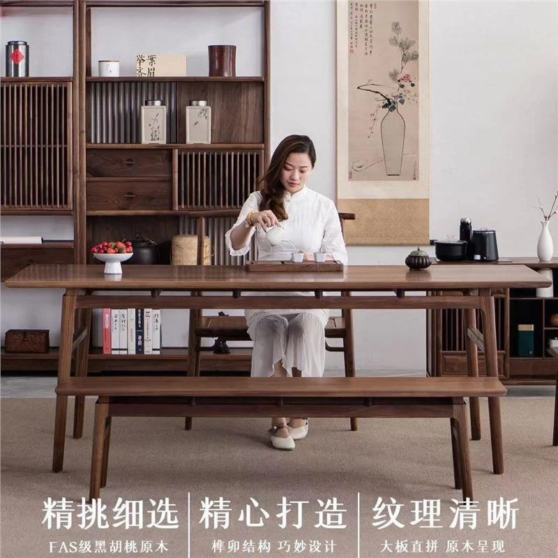 طاولة قهوة من خشب الجوز الأسود قابلة للتخصيص، طاولة الكونغ فو القديمة، أثاث غرفة الشاي من زن