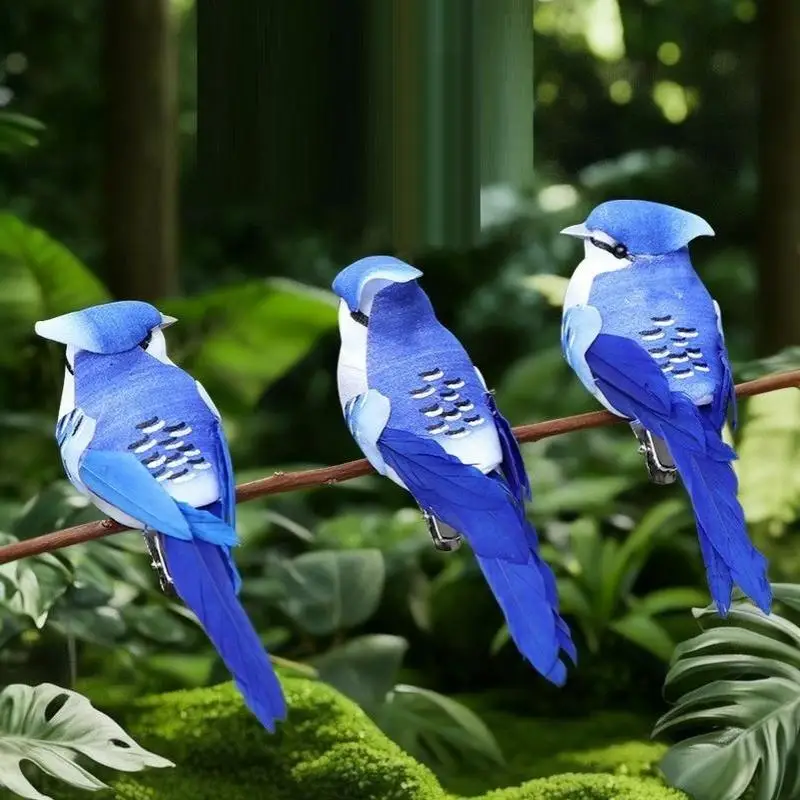 Hot Sale 3Pcs Artificial Foam Feather Birds Models Blue Fake Animal Ornament For DIY Wedding Home Garden Decoration