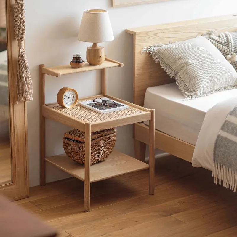 

Mid Century Space Saving Nightstand Japanese Rattan Retro Modern Nightstand Rustic Classic Table De Chevet Furniture For Bedroom