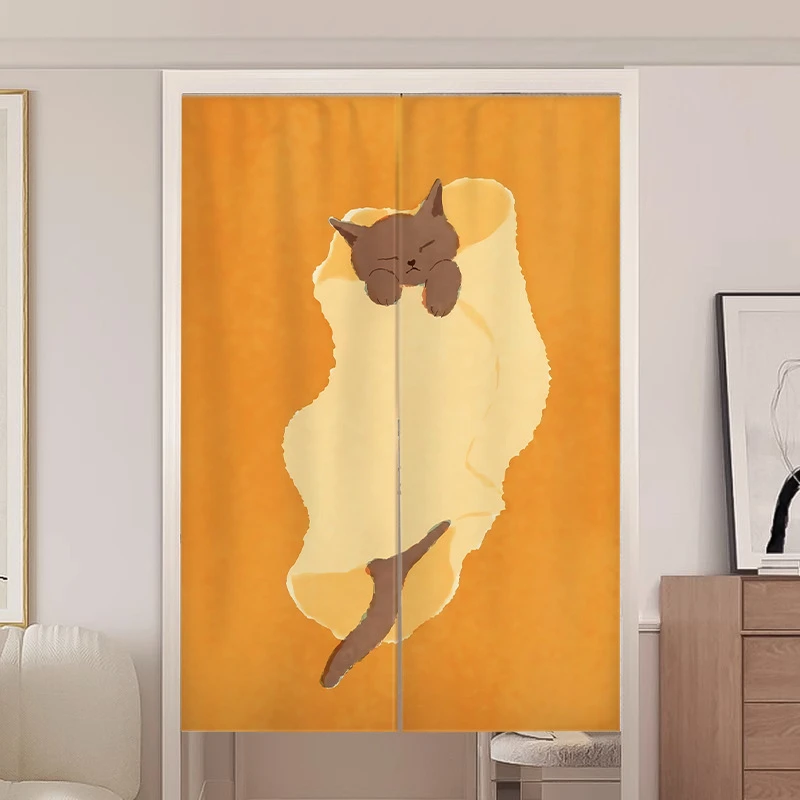 VIKAMA Cute Cat Half Door Curtain Cartoon Print Short Partition Privacy Curtain for Kitchen Bathroom Decor