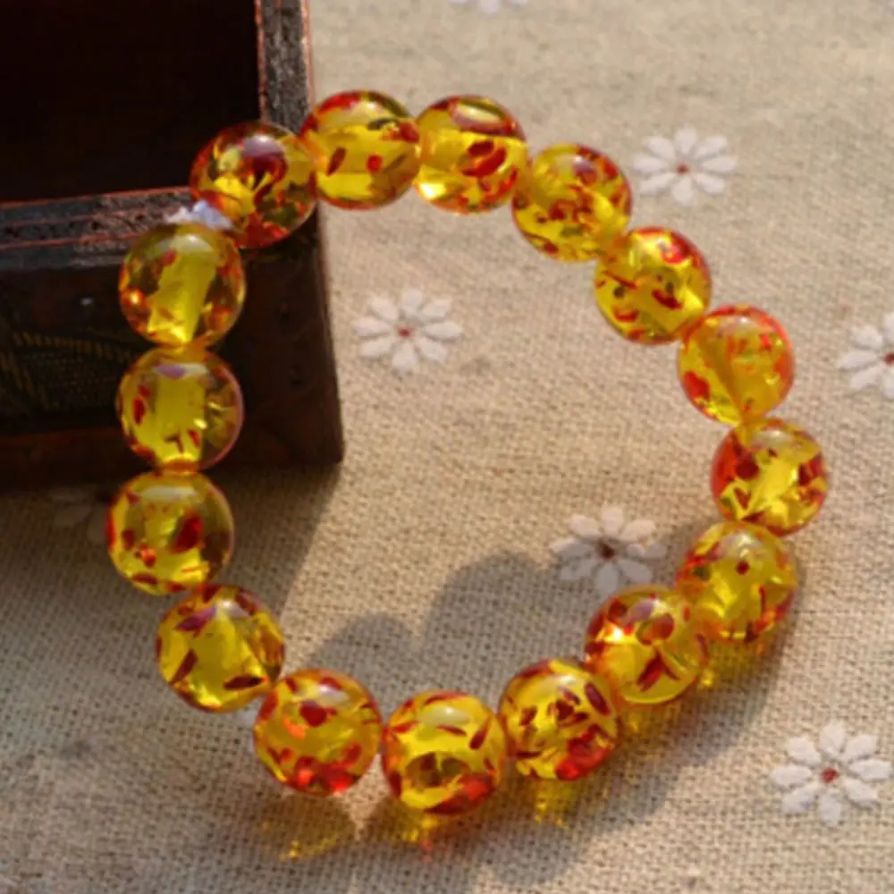 Fashion Men Jewelry Natural Amber Bangle 10MM 8MM Bead Elastic Round Bracelet