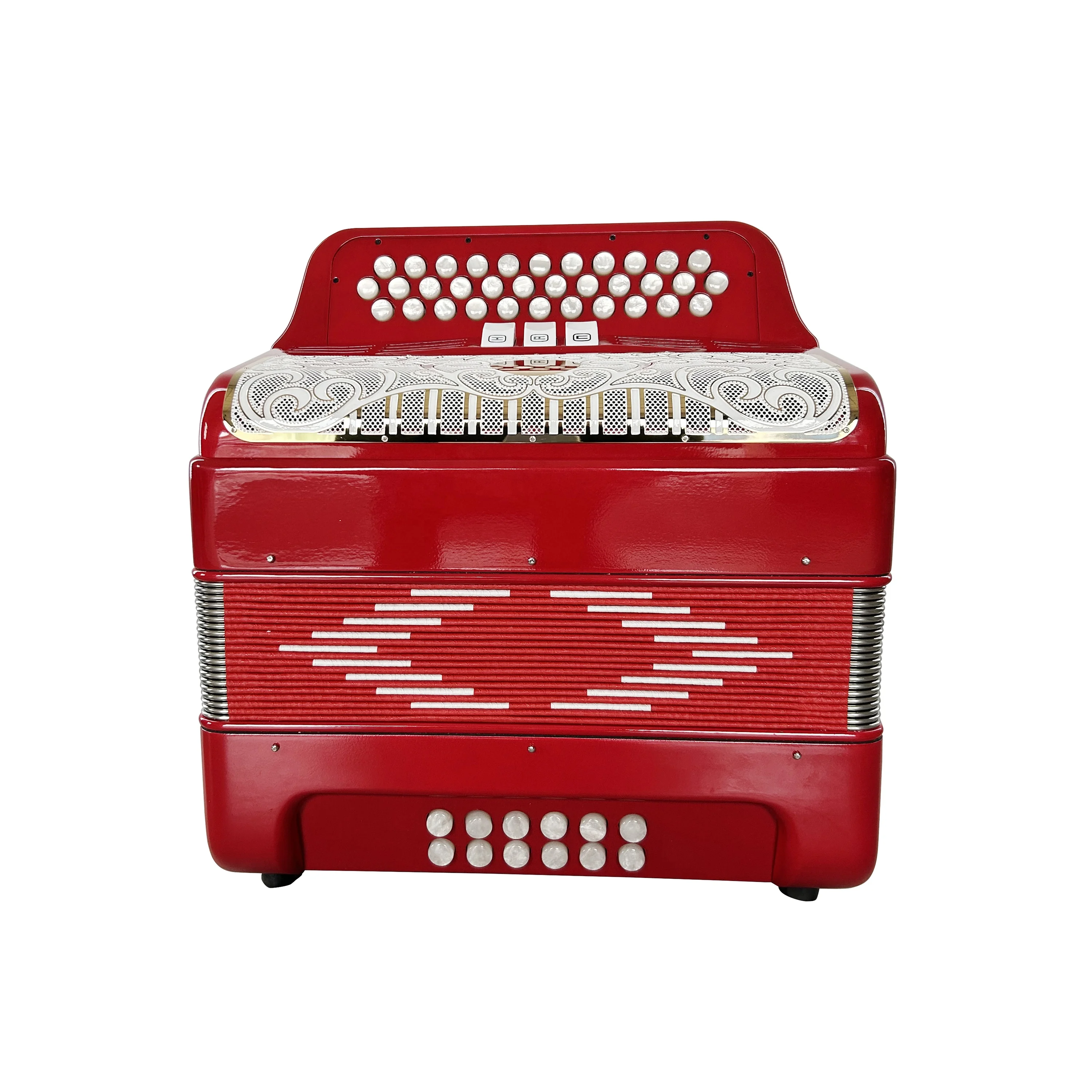 34-Button 12-Bass 3-Register Light Red Accordion Instrument White Gold Grill Buttons Acordeon Musical Wood Customized