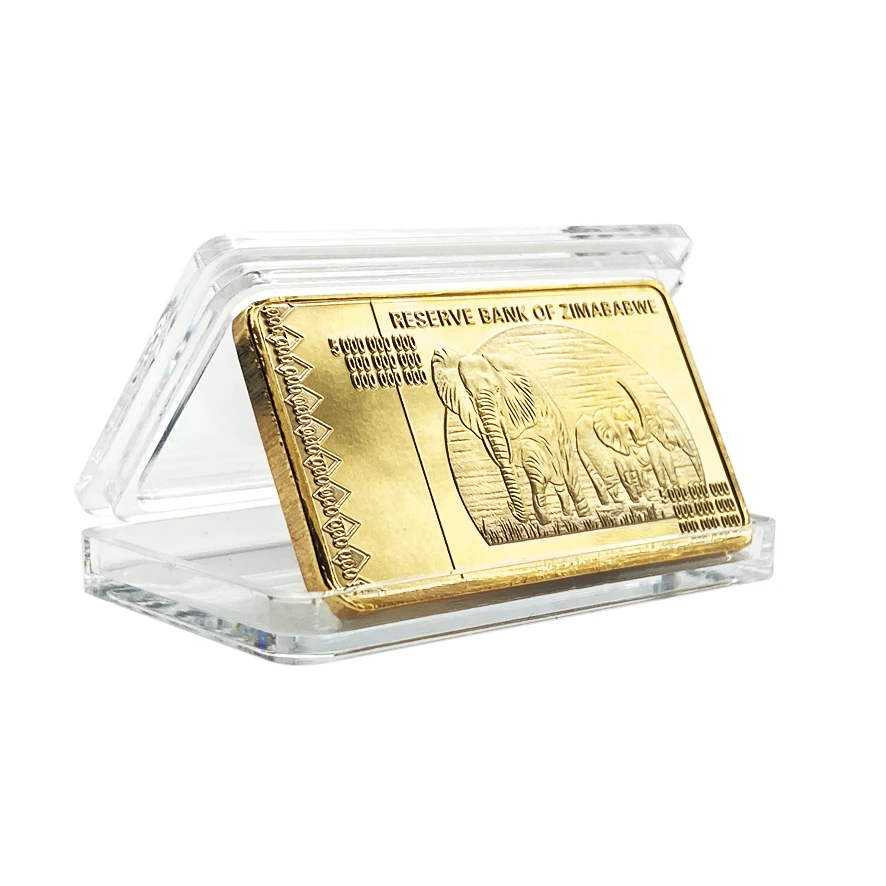 Zimbabwe Five Octillion Dollars 24K Gold Plated Bullion Bar Ingot for Zimbabwe Gold Commemorative Coin