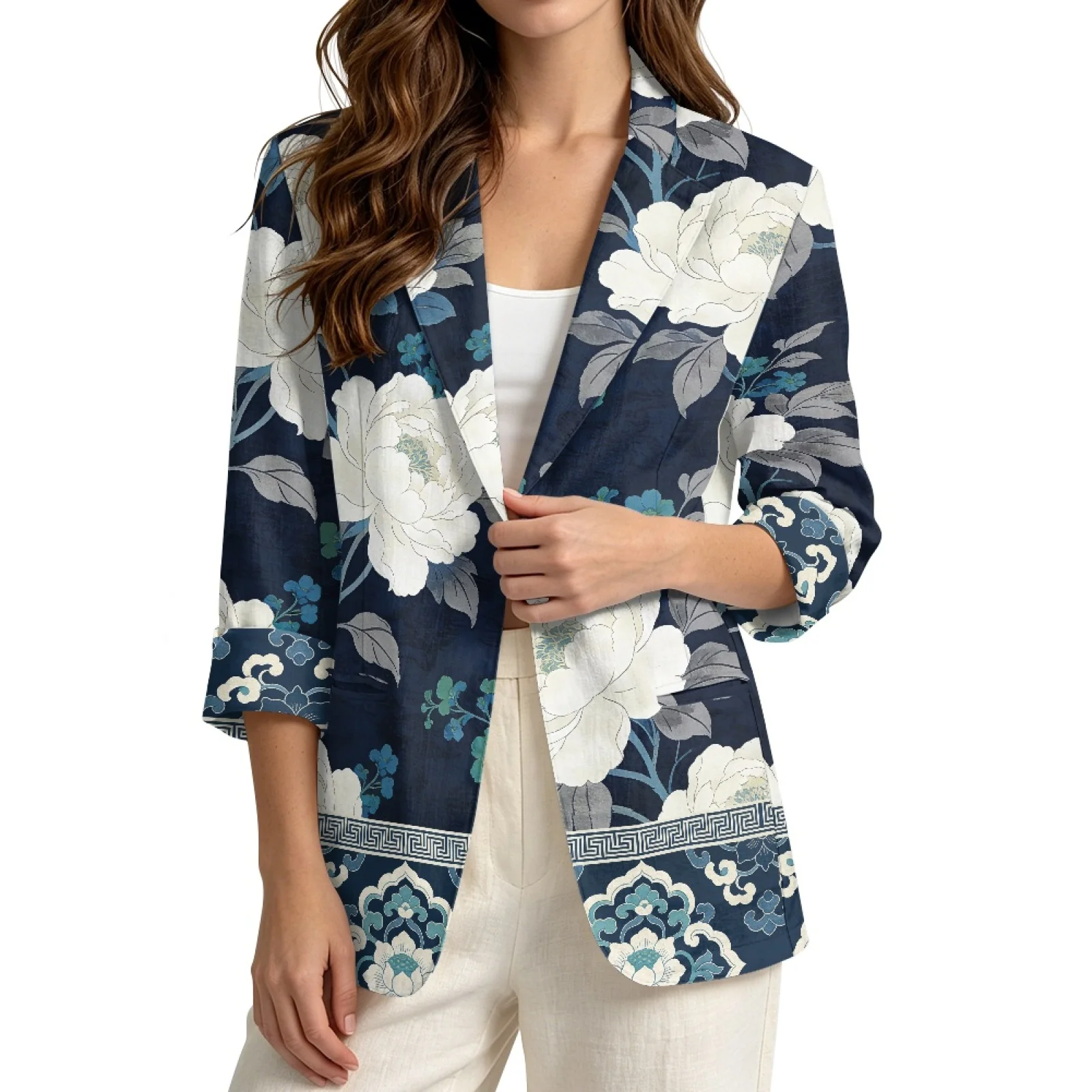 PENSTROLL Floral Butterfly Loose Thin Coat for Daily Wear Linen Style Open Front Tops S-3XL