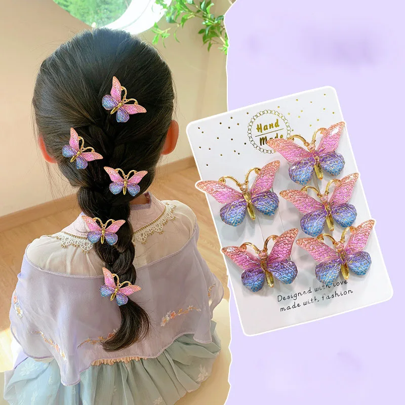 5Pcs Butterfly Hair Clip Gradient Hairpin For Baby Girl Barrettes Kids Hairgrip Headwear Hair Accessories