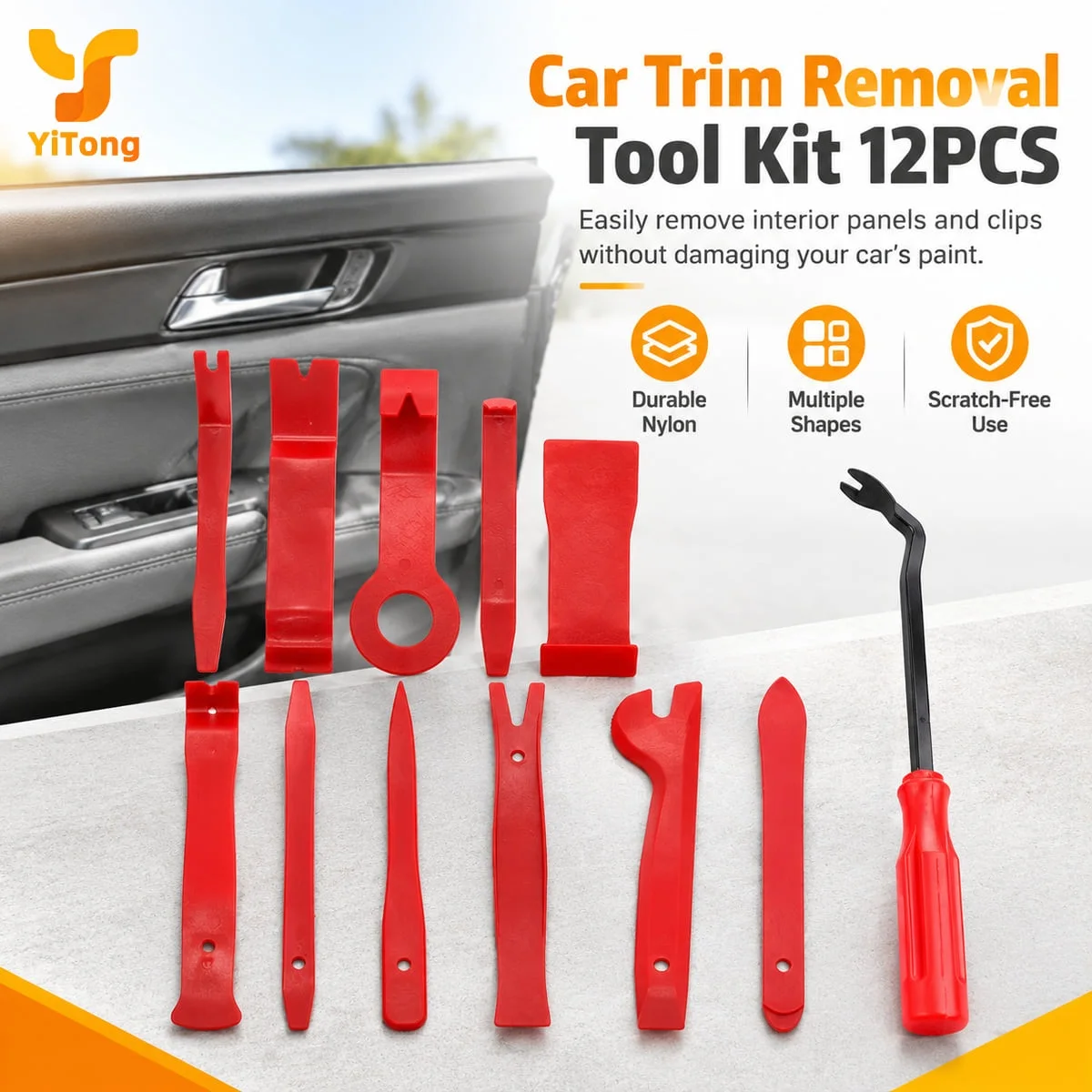 Yitong Car Trim Removal Tool Kit 12PCS Nylon Panel Dash Audio Bumper Interior Clip Pry Tools Fit for Automotive Repair