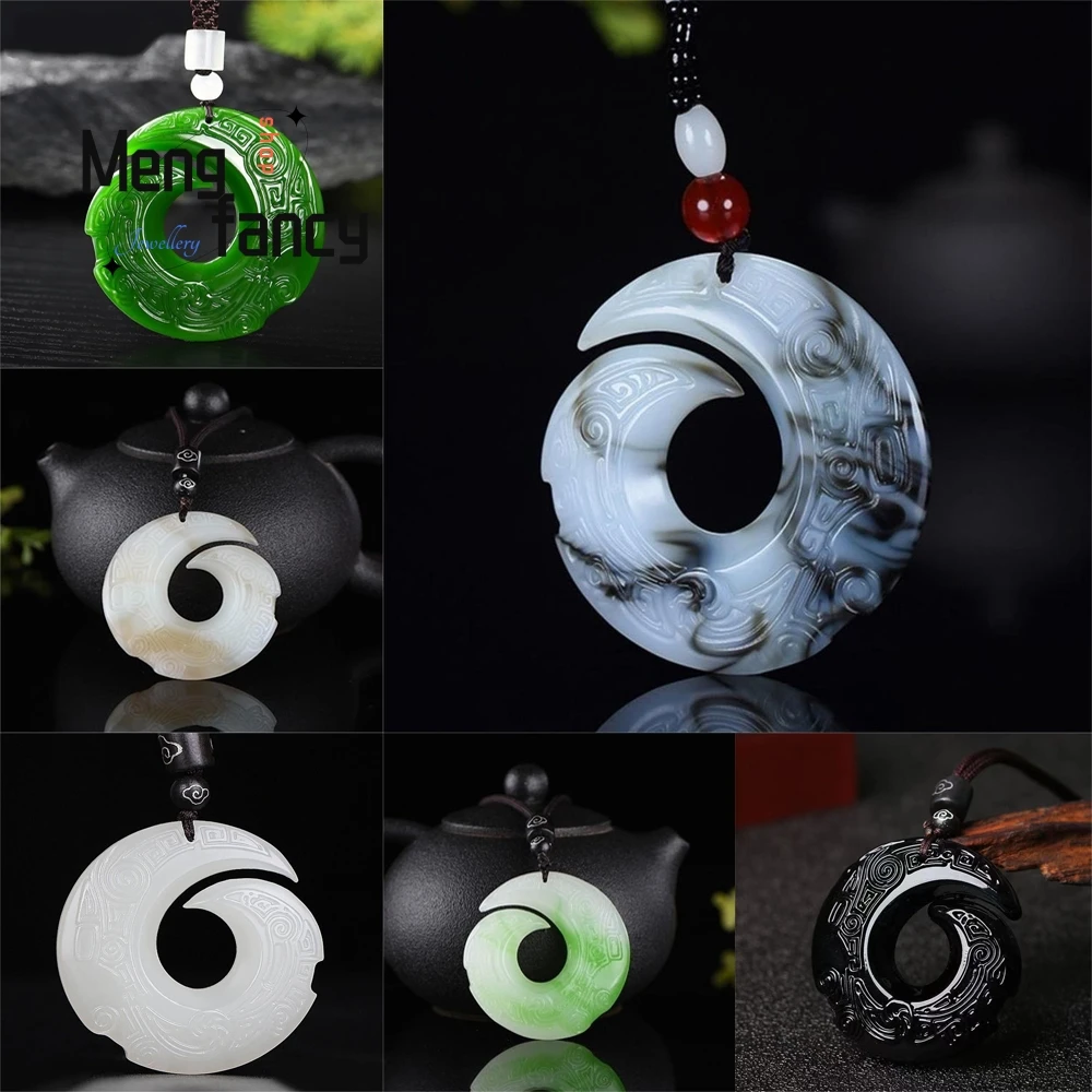 

Natural Hetian Jade Dragon Runes Pendant Simple Exquisite Fashion Jewelry Hand-carved Best Selling Amulet Mascots Holiday Gift