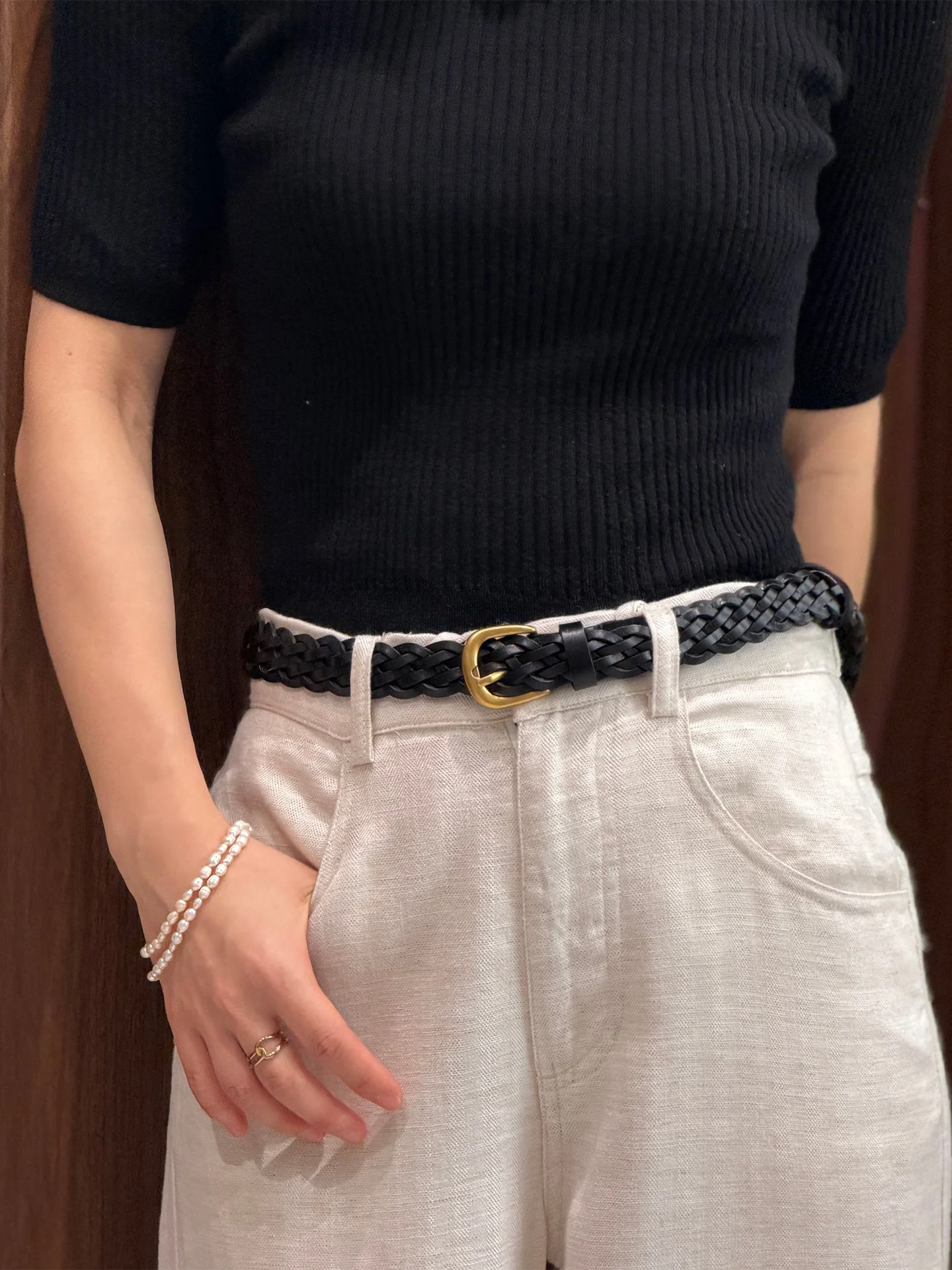 cenge-retro-woven-leather-belt-metal-buckle-casual-commute-work-unisex-simple-style-machine-sewn-25cm-width-leather-belt