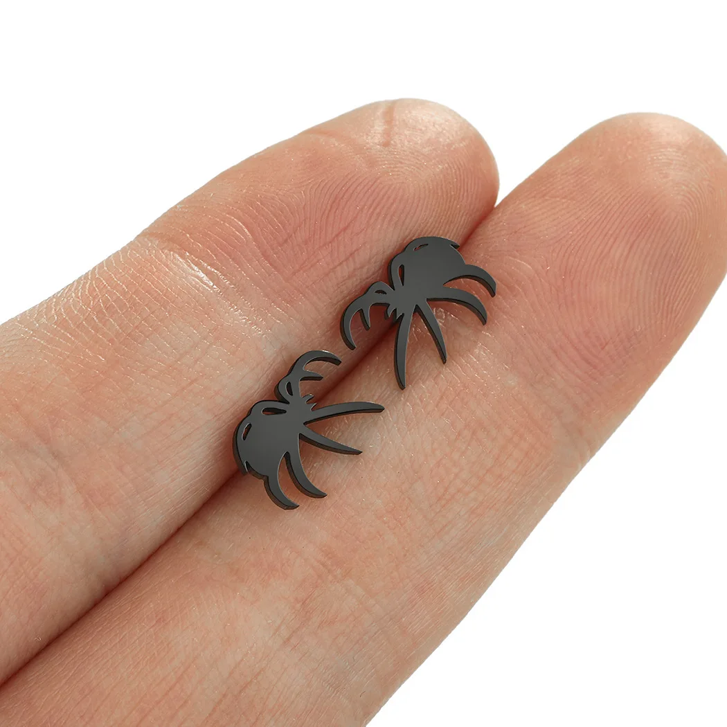 Shuangshuo 1 زوج القوطية الشرير الفولاذ المقاوم للصدأ العنكبوت أقراط هالوين مرعبة العنكبوت وأقراط المرأة اكسسوارات هدية