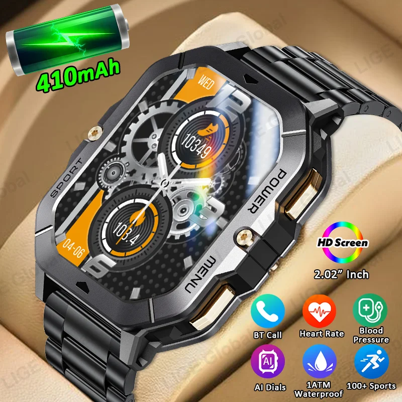 

LIGE Outdoor Military Men's Smart Watch 2.02" Bluetooth Talk Sports Heart Rate Blood Pressure Monitor Smartwatch For Android IOS