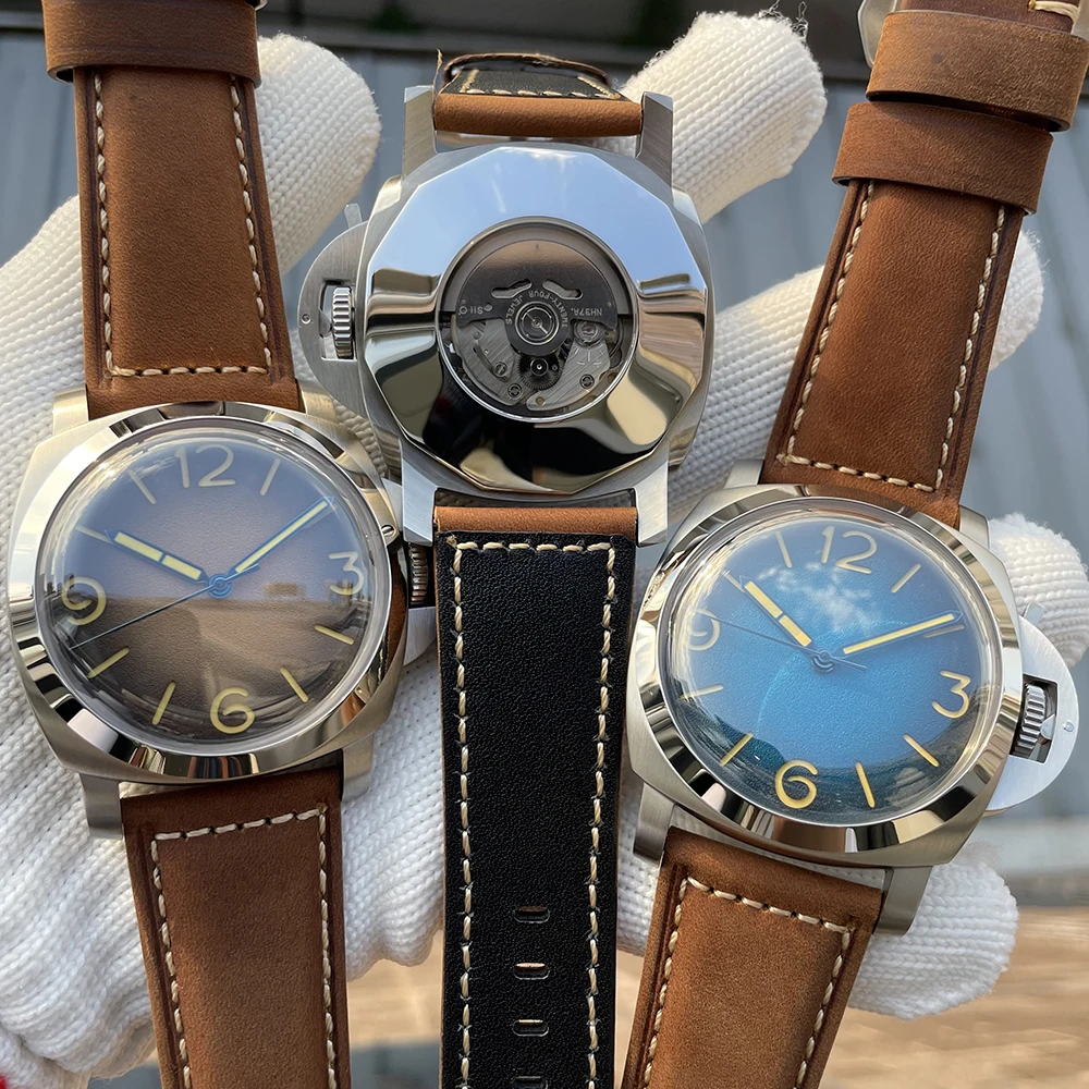 STEELFLIER SF767 Men\'s Artificial Sapphire Mirror Automatic Mechanical Watch 1000m Waterproof Leather Strap Vintage Men\'s Watch