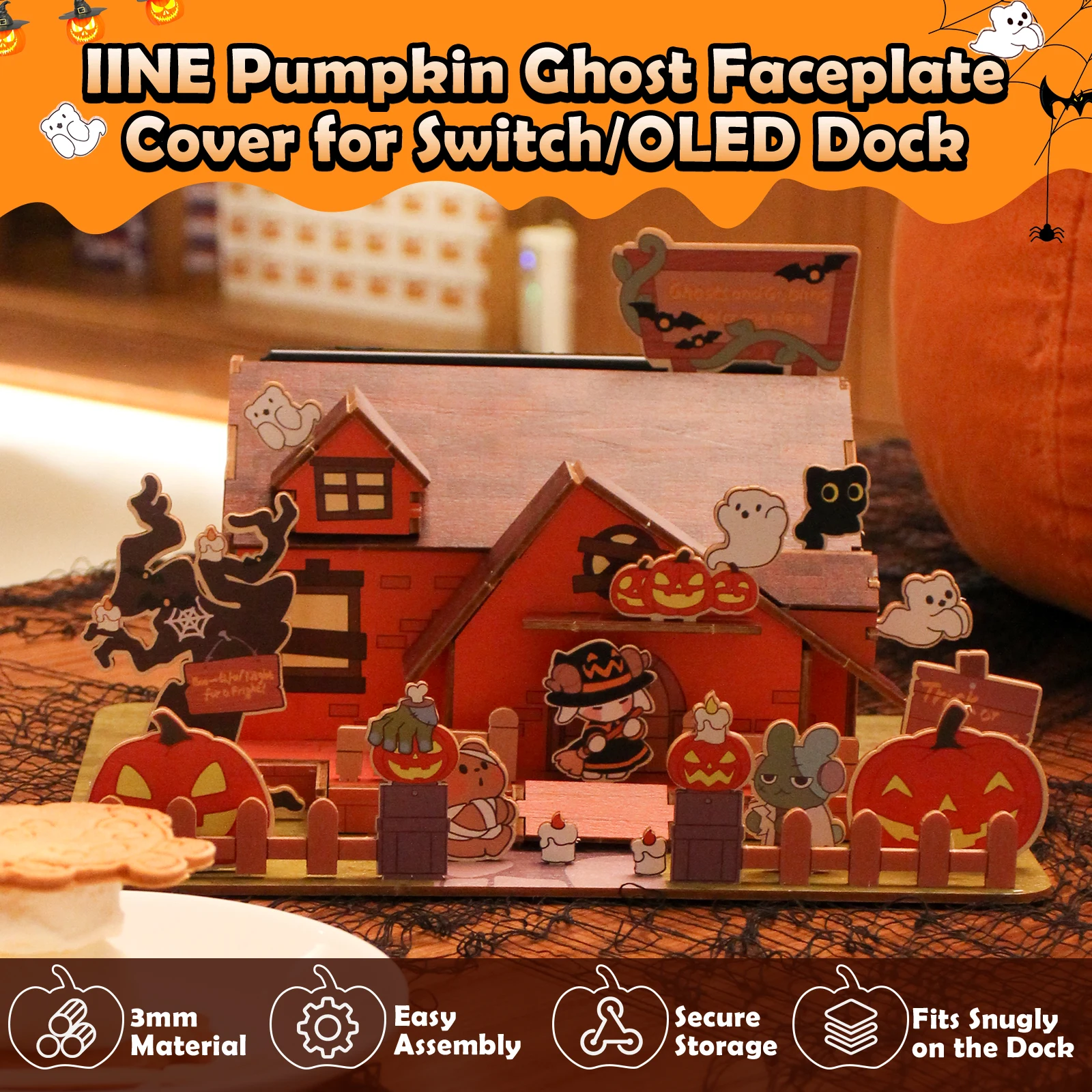 IINE Pumpkin Ghost Faceplate Cover for Switch/OLED Dock