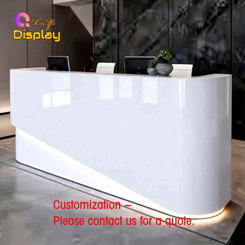 custom.Custom LED-Lit Modern Luxury Reception Counter Display Showcase Office Retail Front Desk Heavy Duty Customizable Dime