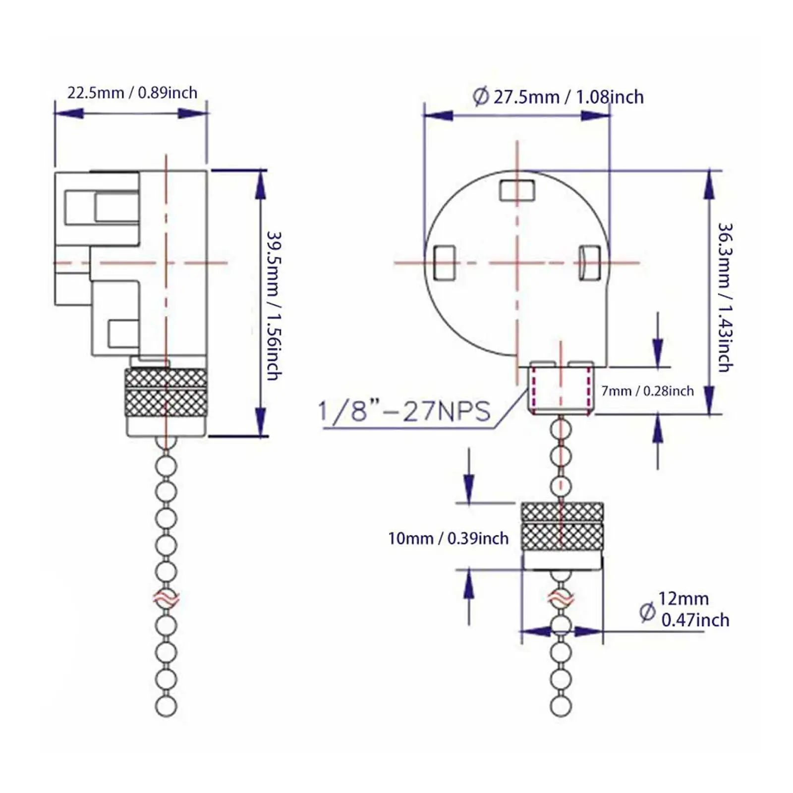 2x Fan Light Pull Switch Accessories with Beaded Chain Ceiling Fan Switch