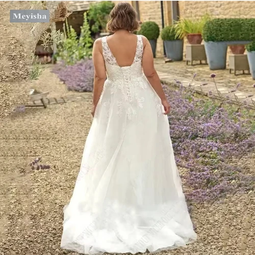 Imagen 2 del producto ZJ9422 Vestidos de novia con cuello en V y tirantes finos para mujer, vestidos de novia sin espalda, vestido de novia de encaje bordado de línea A, vestido de playa
