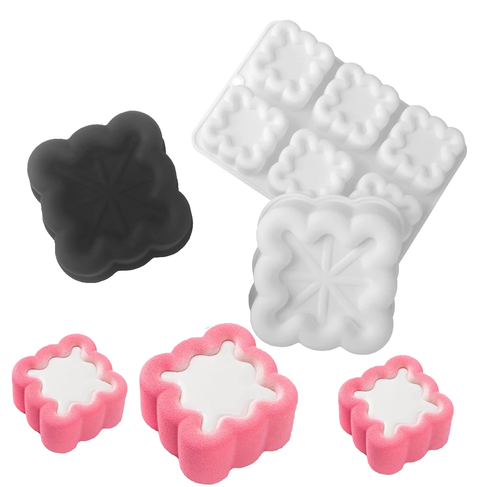 1 or 6 Cell Square Pleated Wave Edge Design Concave Top French Mousse Mould Silicone Cake Mold Soap Candle Mold Baking Tools