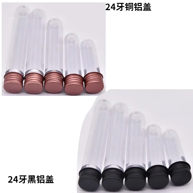 200pcs Clear Plastic Round Bottom Lab Test Tubes with Aluminum Caps 10/15/20/25/30ml Candy Cosmetic Travel Lotion Containers