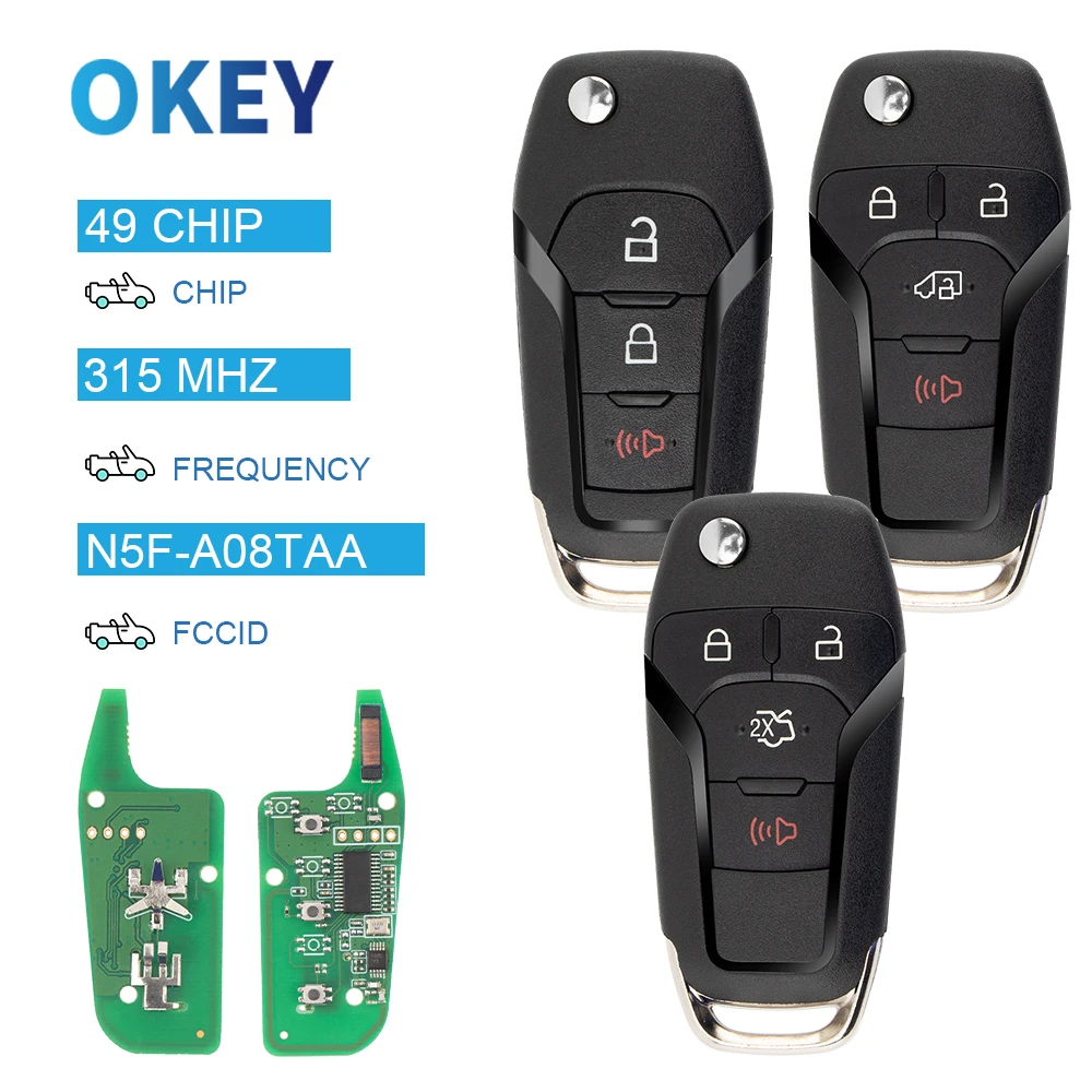 Okey Remote Car Key For Fusion Mustang F-150 2015 ID49 Chip 315Mhz N5FA08TAA Pn 164-R7986 164-R8236 