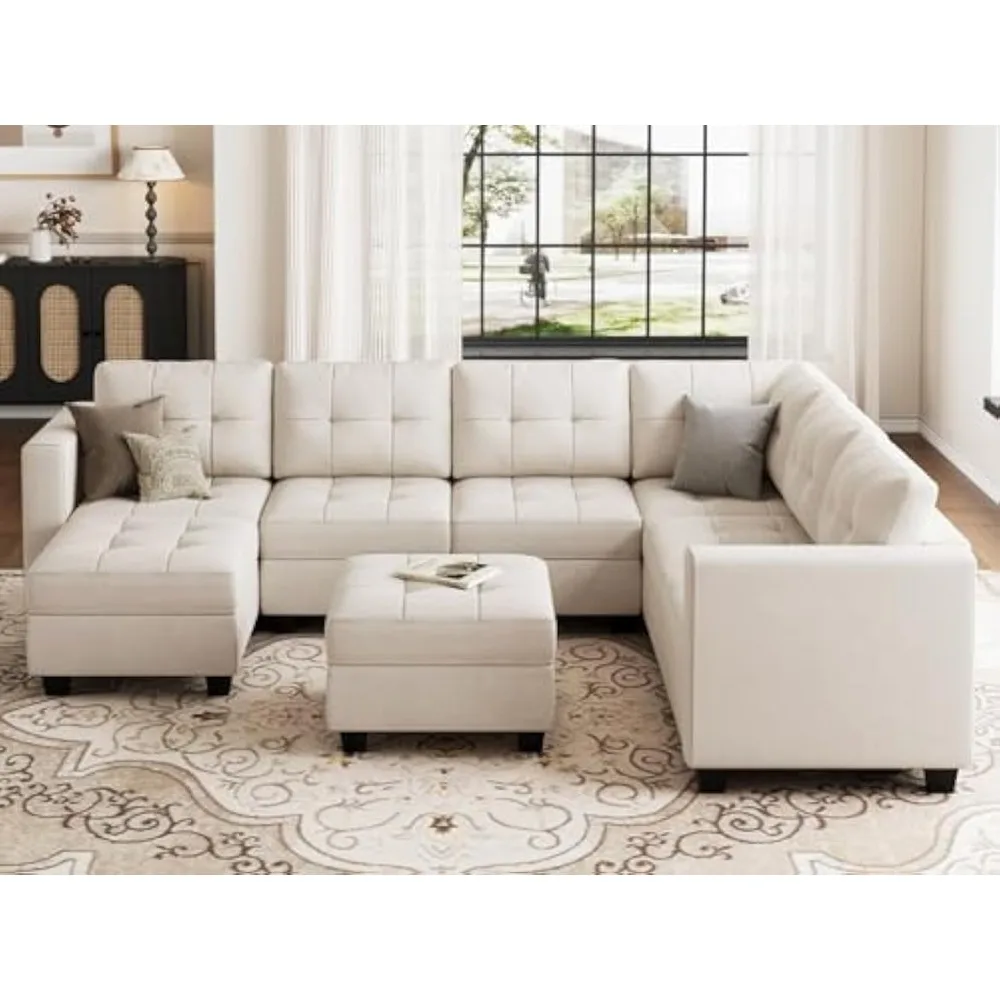 U Shaped sectional sofa with Chaise Reversible, Oversized Modular  Couch with Ottomans,Velvet Fabric Seats,Living Room Sofas.