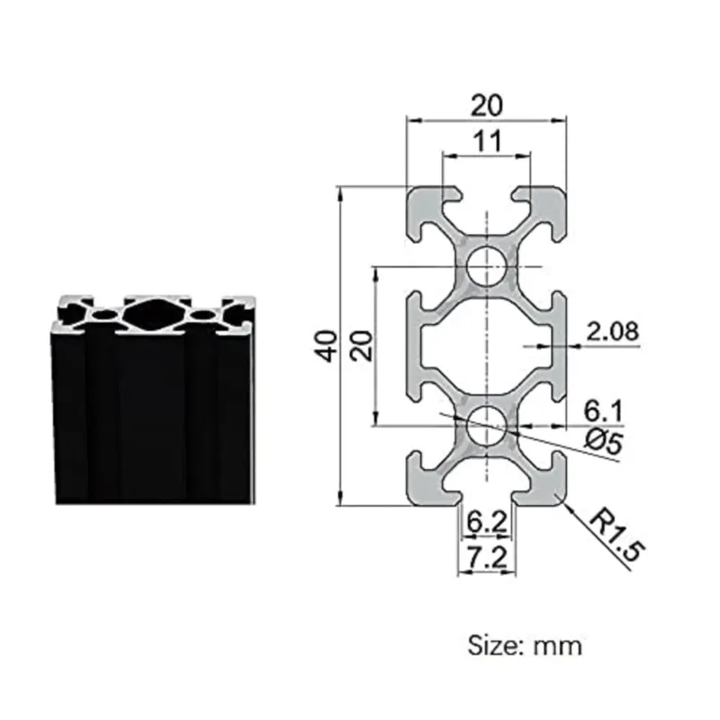 1PCS BLACK 2040 T-Slot European Standard Anodized Aluminum Profile Extrusion 1-800mm Length Linear Rail for CNC 3D Printer Parts