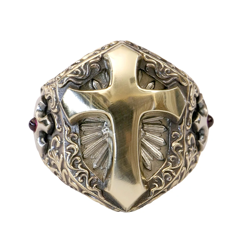 Brass Details Cross Shield Punk Ring Huge Cross Ring BR470 US Size 8~15