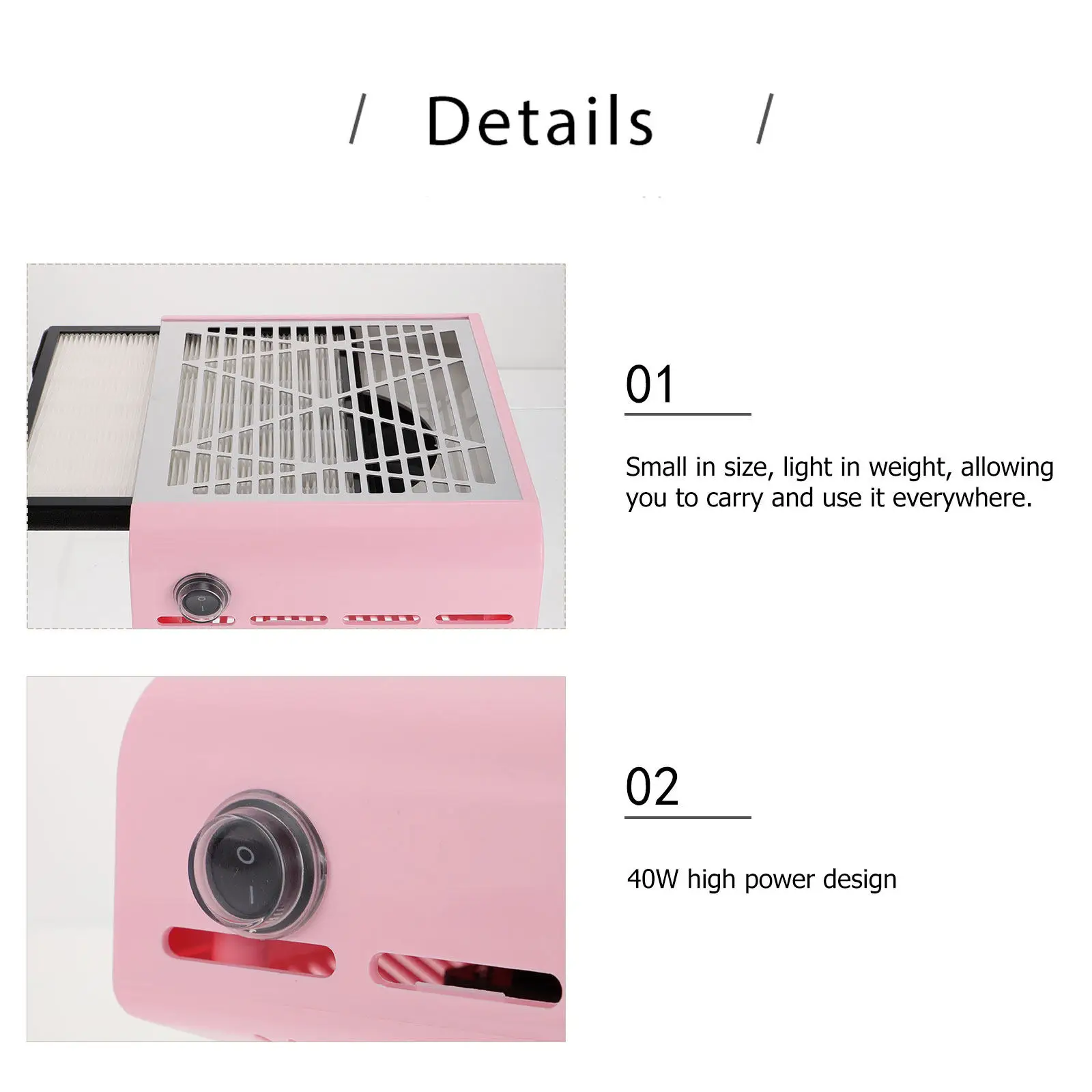 

40W Nail Dust Collector Compact Lightweight ABS Plastic Design High Power Suction for Home Beauty Salon Manicure Dust Cleaning