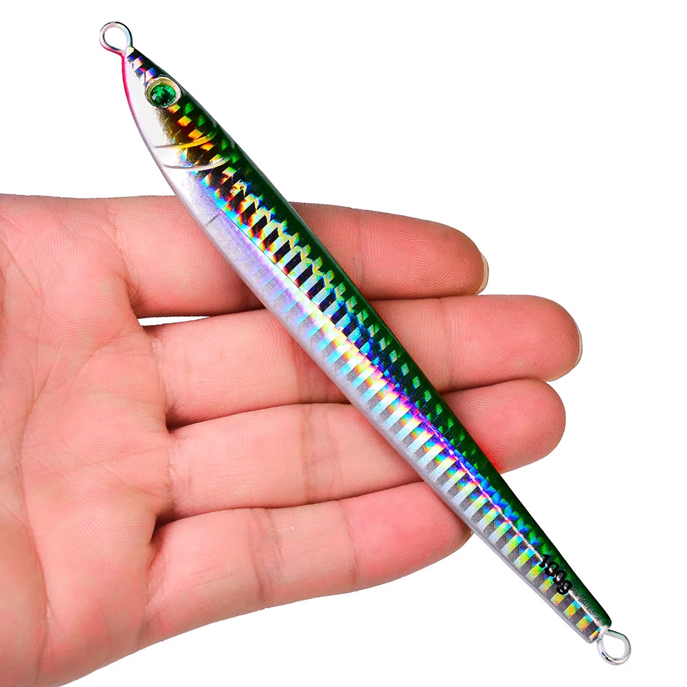 

1pcs Metal Fishing Bait 80g 100g Sinking Sea Bass Lead Jig Fish Lure 5 Color Artificial Lifelike Jigging Lure Bass Hook LF026