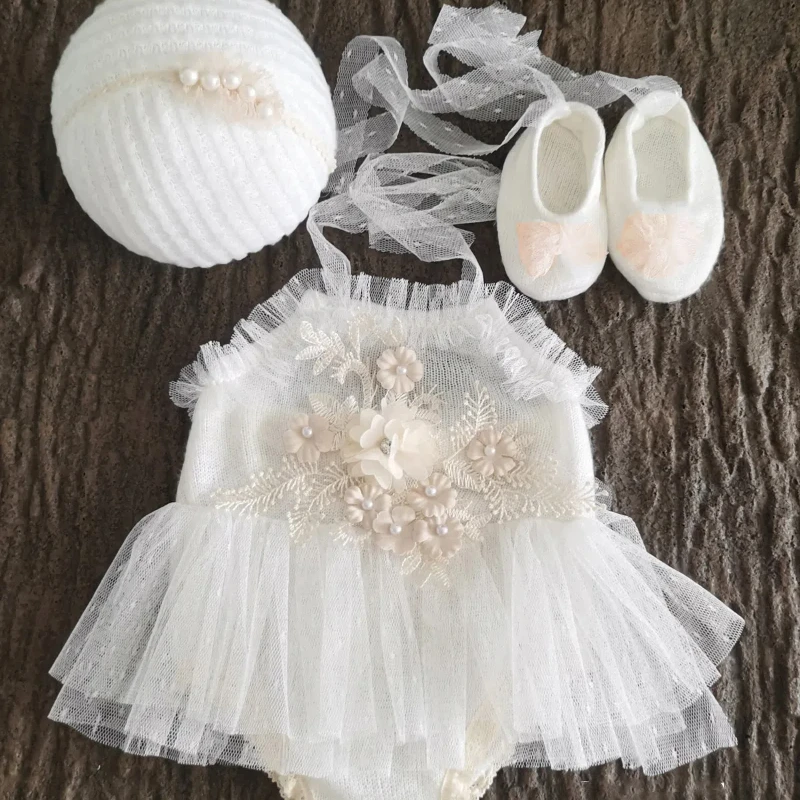 Accessoires de photographie pour nouveau-né, barboteuse en dentelle, costume de batterie, robe de bébé fille, vêtements, chapeau, bande de sauna, tenue, nouveau, 2024