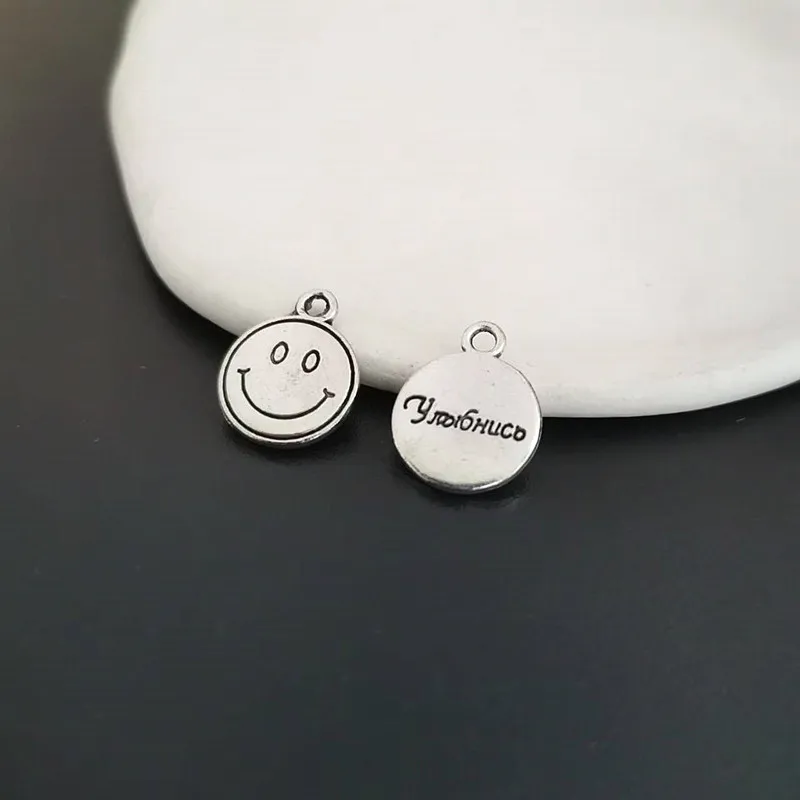 Wholesale 15x12mm Round With Smile Alloy Letter Charm Pendants Findings Accessories