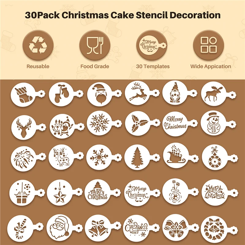 LLCS-30 Pieces Cookie Stencils Cake Templates Coffee Stencils Reusable Painting Cake Stencil Templates Embossing Moulds