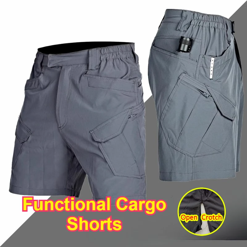 Men's Quick Dry Trainning Cargo Shorts Multi-pockets Summer Exercise Exotic Mini Pants Outdoor Easy Trousers Crotchless Panties