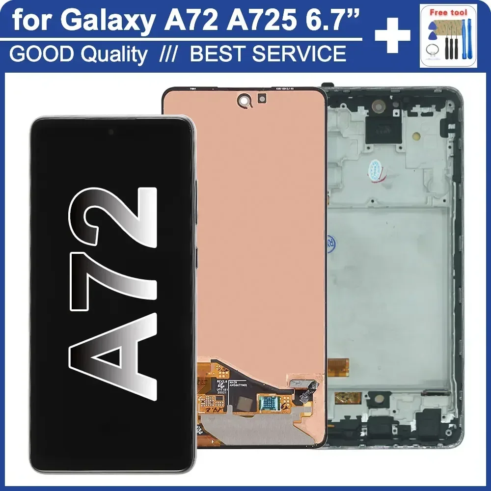 Super AMOLED for Samsung Galaxy A72 4G A725F LCD Display Touch Screen Digitizer Replacement Assembly for Samsung A72 Screen LCD