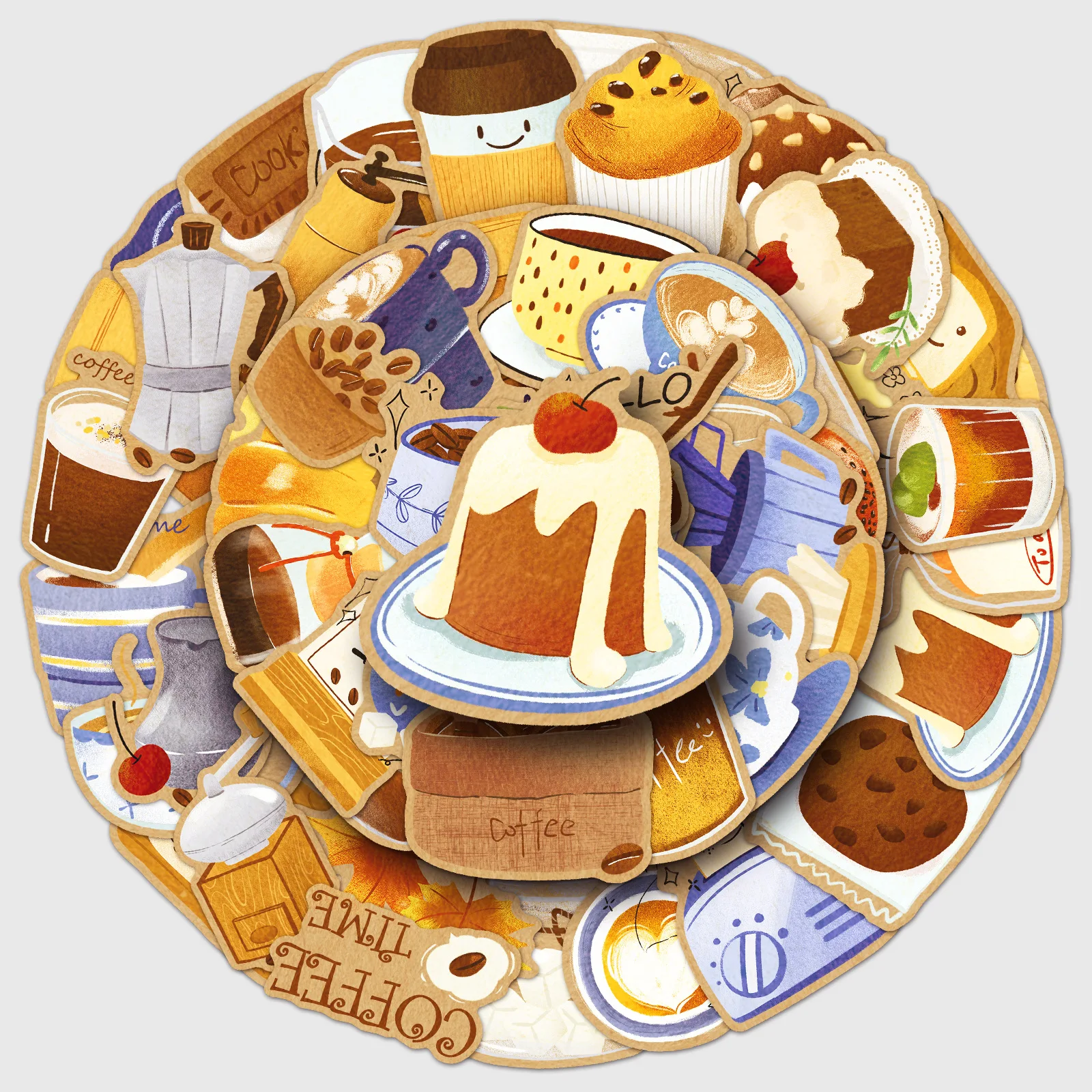 

10/30/50PCS Cartoon Brown Vintage Coffee Cake Sticker DIY Phone Laptop Luggage Skateboard Graffiti Decals Fun for Gift