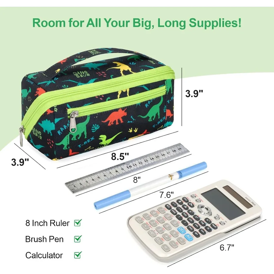 กล่องดินสอความจุขนาดใหญ่สำหรับเด็กผู้ชาย - กระเป๋าใส่ดินสอเปิดกว้างพร้อมช่องใส่ของ 8 ช่อง ดีไซน์นุ่มน่ารัก เหมาะสำหรับอุปกรณ์การเรียน
