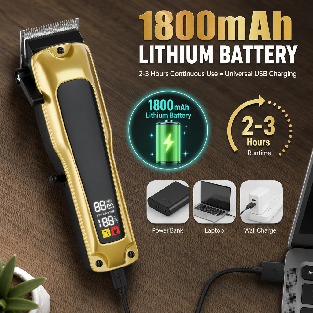 Professional Hair Clipper Men Grooming Kit Cordless 2 in 1 Beard Trimmer Set 1800mAh 5700RPM LED Display Barber Haircut Machine