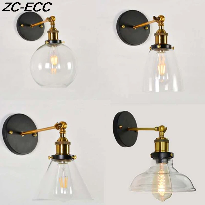 ZC-ECC American LED Wall Lamp Industrial Vintage Style Wall Light for Bedside Wall Sconce Retro Glass Wall Lamp E27 Lighting