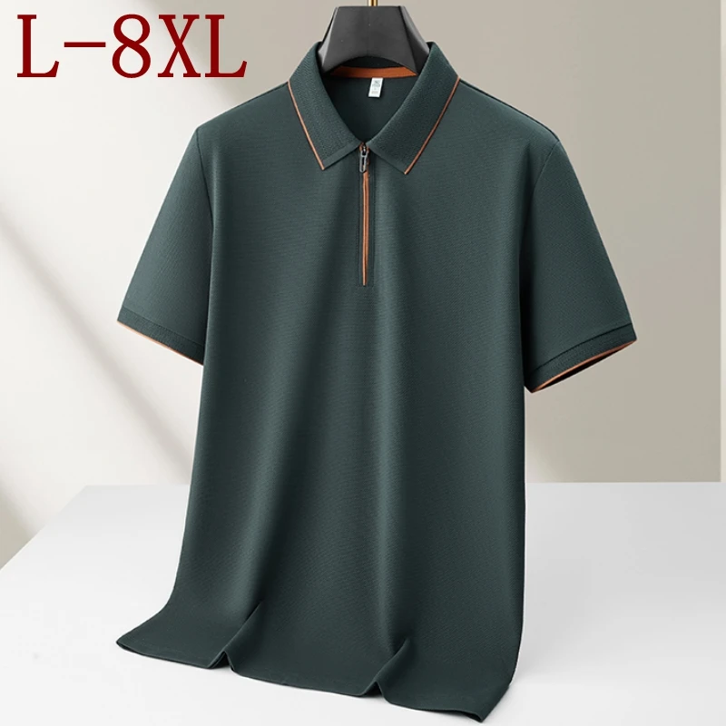 8XL 7XL 6XL 2026 New Summer High End Luxury Cotton Shirts For Man Tops Casual Loose Mens Polo Shirt Zipper Lapel T-shirt Homme
