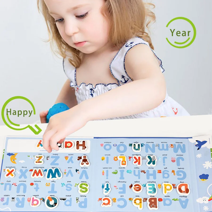 Montessori Educational Children English Learning Reading Toys Magnetic 26 Alphabet Letter Cognize Spelling Game Kids Book