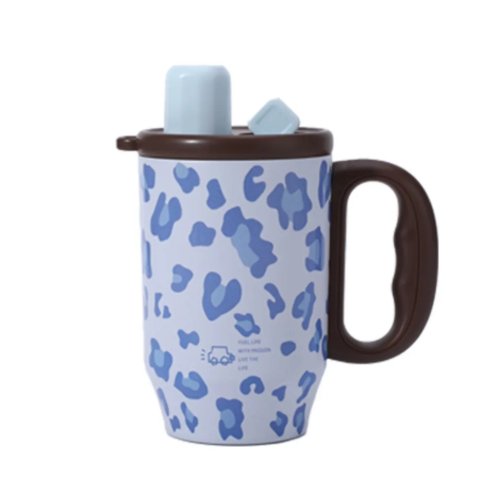Leopard Pattern Leopard Pattern Insulated Cup Portable 750 ML Thermos Water Bottle with Handle Large Capacity Drinking Straw Cup