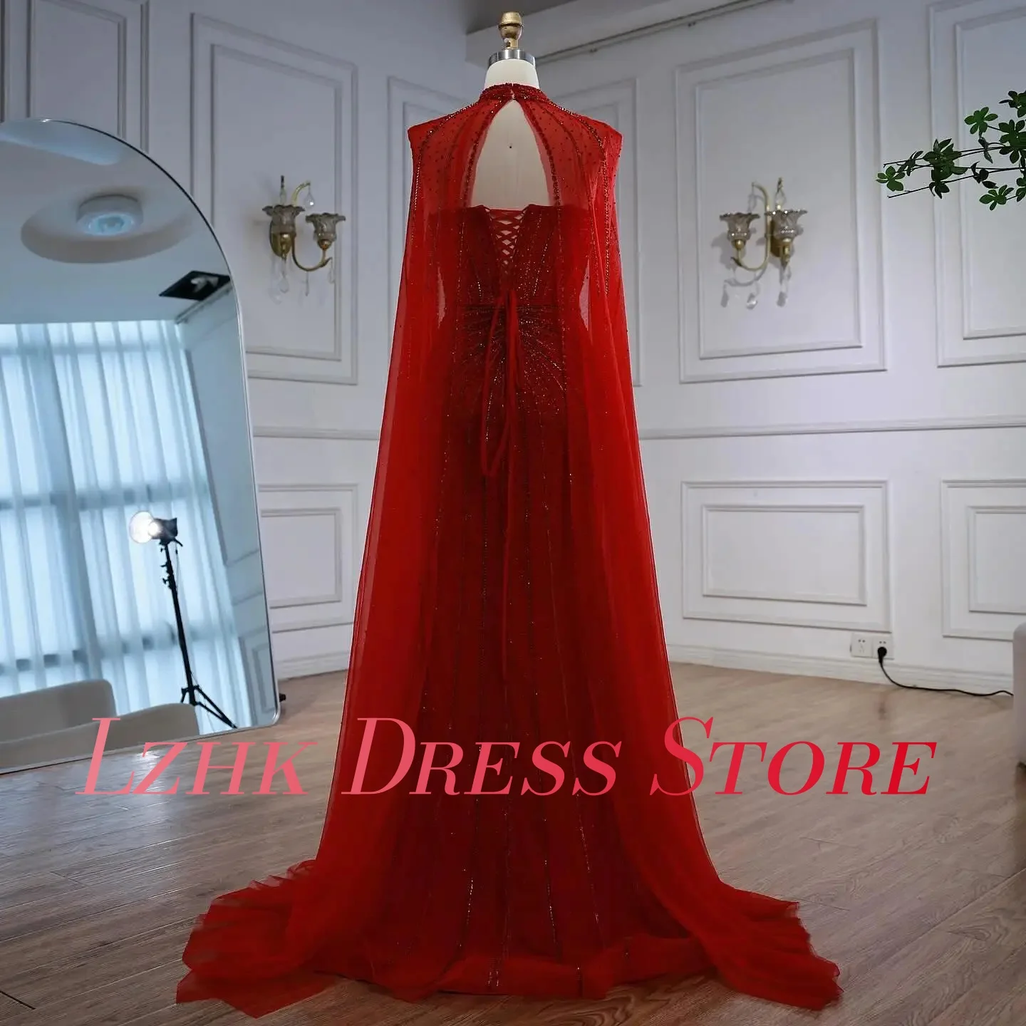 Gaun malam selendang kristal putri duyung organza indah yang disesuaikan gaun prom panjang lantai Sweetheart tanpa lengan berkualitas tinggi