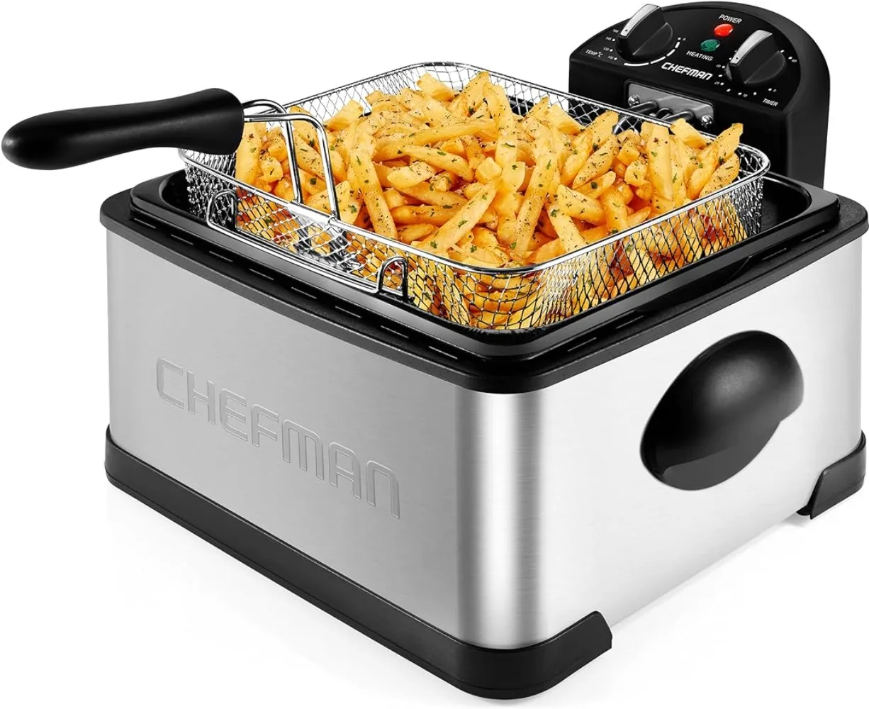 

4.5 Liter Deep Fryer W/Basket Strainer, XL Jumbo Size, Adjustable Temperature & Timer, Perfect for Fried Chicken Stainless Steel