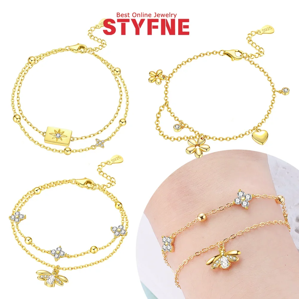 

Bracelet 925 Sterling Silver Gold Double Bracelet Zircon Eight-star Bracelet for Women Birthday Valentine's Day Jewelry Gifts