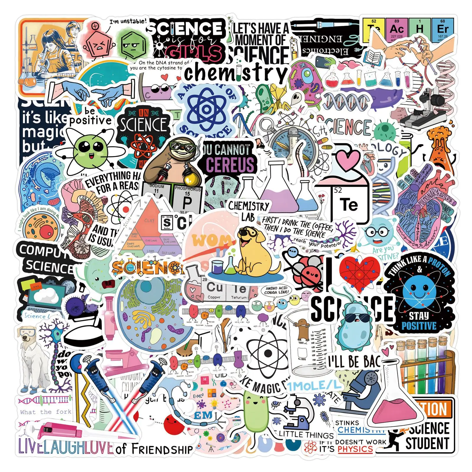 10/30/50/110PCS Funny Biology Research Stickers Scientific Experiment Cartoon Sticker Toy DIY Scrapbook Laptop Guitar Bike Decal