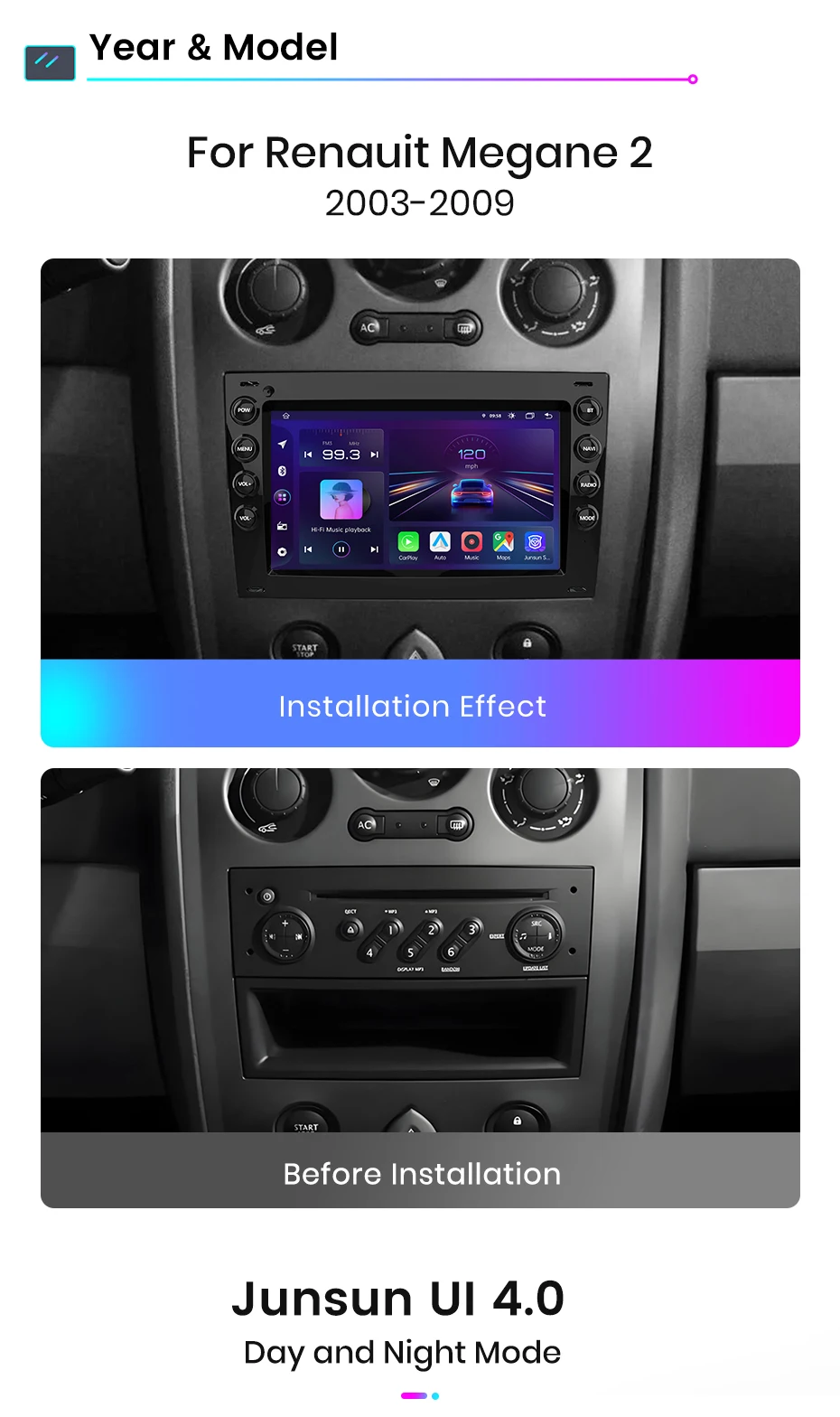 Junsun Wireless Carplay Android Auto Autoradio für Renault Megane 2 2008-2015 GPS Auto intelligente Systeme Smart Autoradio – Detail 8