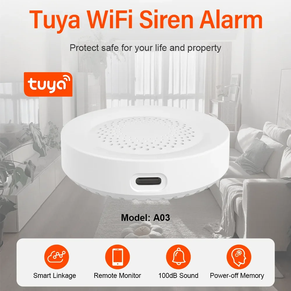 Tuya ไซเรน WiFi สำหรับเตือนความปลอดภัยของสมาร์ทโฮมลำโพง100dB ทำงานร่วมกับ Alexa yYandex ALICE