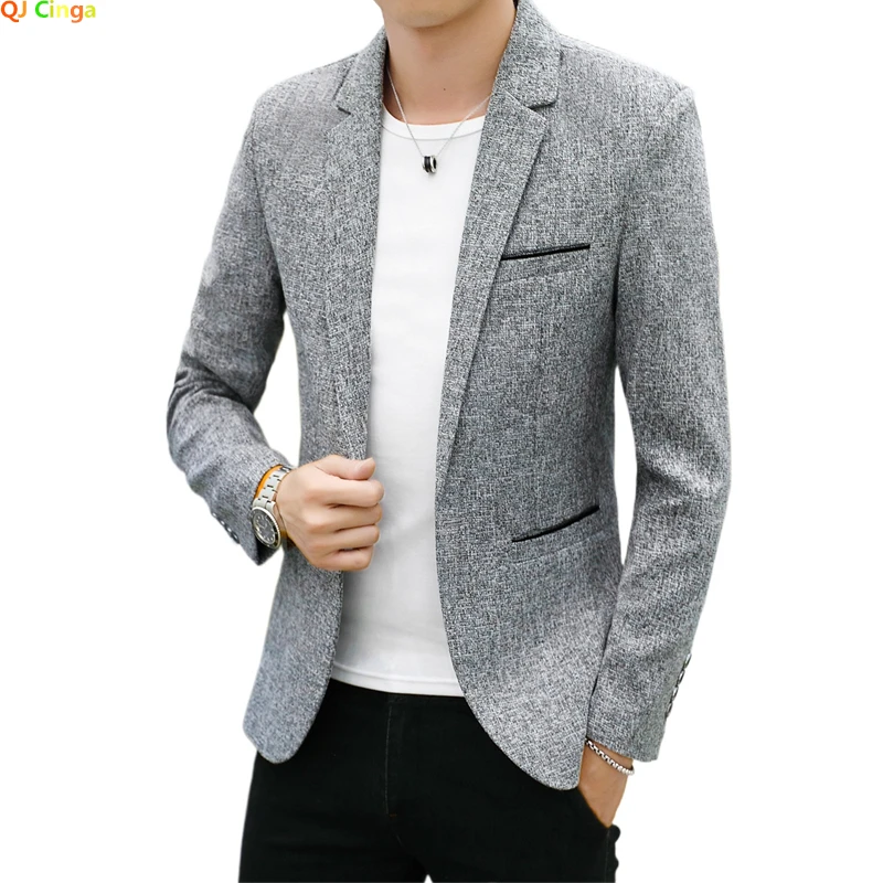 

Spring and Autumn New Men's Suit Jacket Blue Black Gray Single Button V Collar Blazers Coat Fashion Slim Tops M-XXXXL