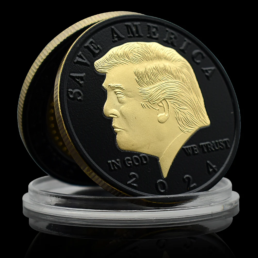 Pièce d'or du 45e président des États-Unis, Donald Trump, Save America, plaqué or, 256 souvenirs noirs, médaille, décoration d'intérieur, artisanat, 2024