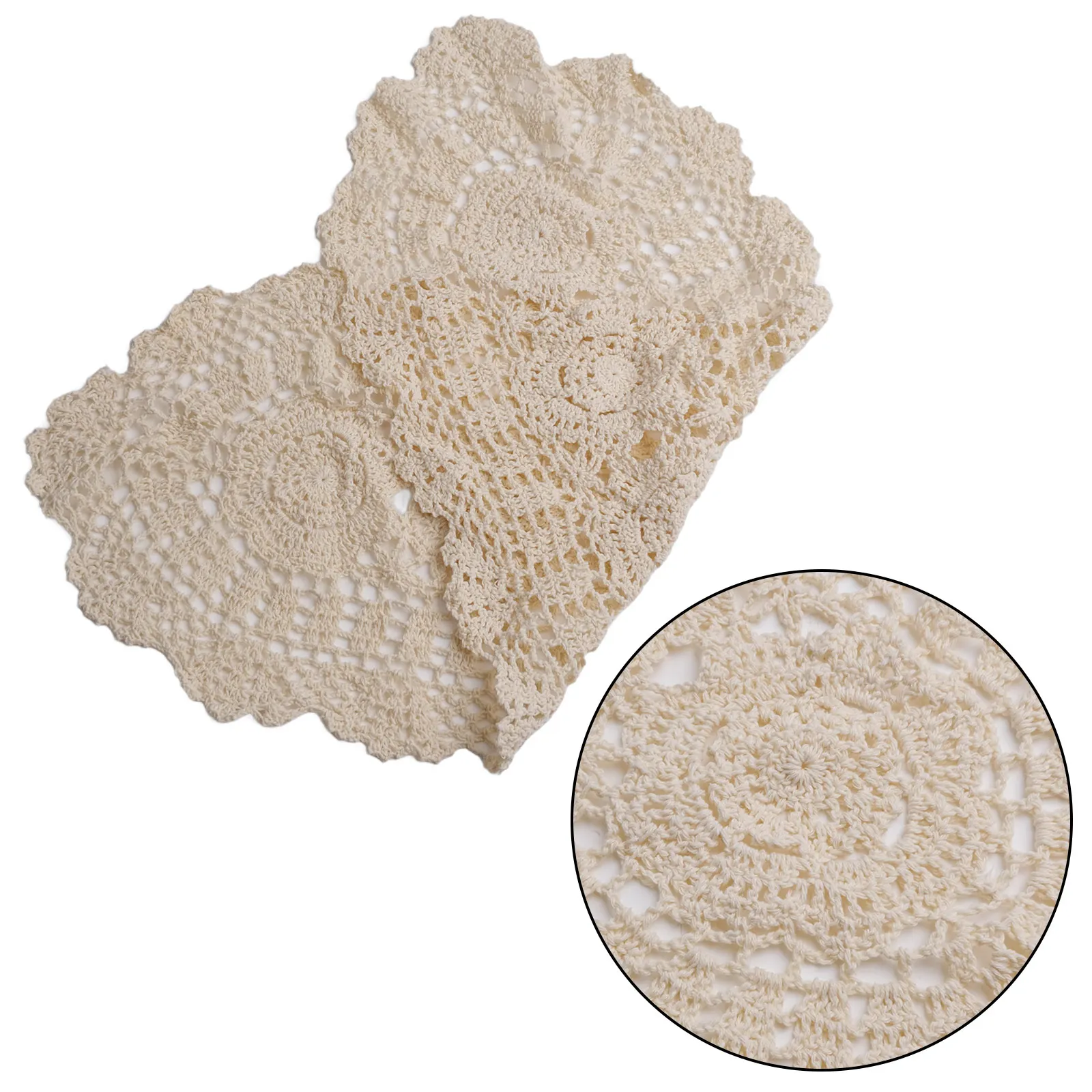 Crocheted Table for runner Doily Floral Handicraft Home decor Lace for runner Table Tablecloth White Cotton Countryside